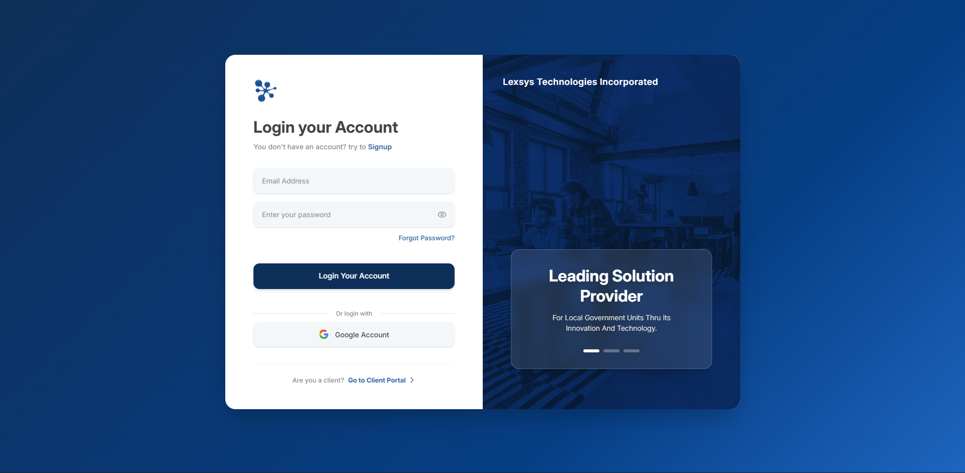 Lexsys Login Portal Screen